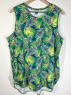 Lands End Tropical Palm Print Tunic Top Size XL Colorful Vacation Travel Resort